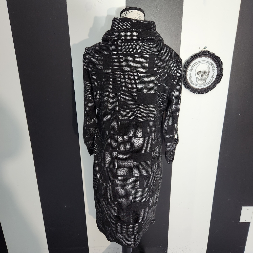 Joseph Ribkoff Black & Silver Geometric Cowl Neck Dress - Picture 6 of 8